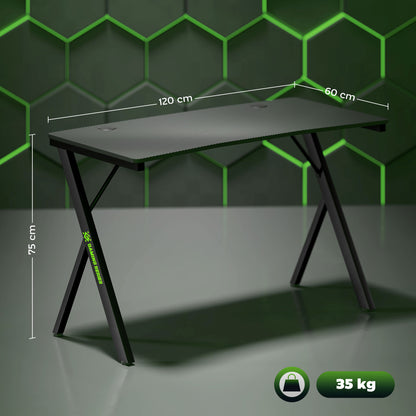 Gaming Desk with Adjustable RGB LED Lights and K-Shaped Legs, Made of Wood and Steel, 120x60x75 cm, Black