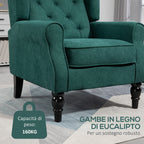 French Style Living Room Armchair with Padded Seat and Cushions, Polyester, 74x86x102 cm, Dark Green