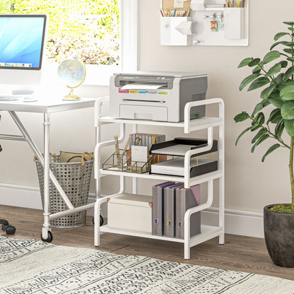 Printer desk: 3-Level Industrial Printer Stand, in Metal and Chipboard, 55x40x77 cm, White