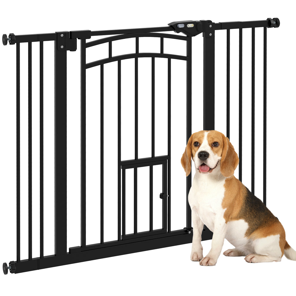 Dog Gate for Small and Medium Sizes with Automatic Closing, in Steel and PA, 74-100x76 cm, Black
