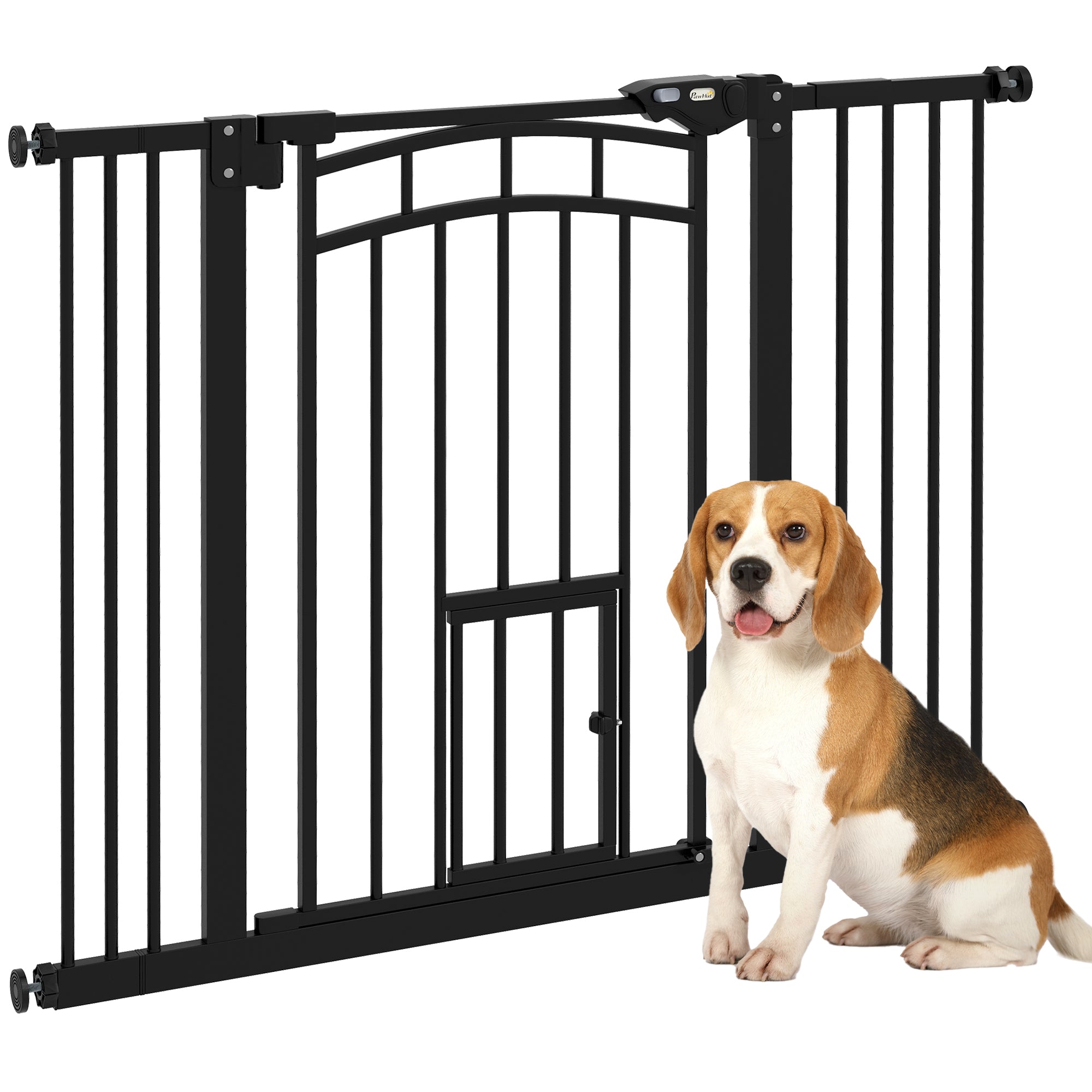 Dog Gate for Small and Medium Sizes with Automatic Closing, in Steel and PA, 74-100x76 cm, Black