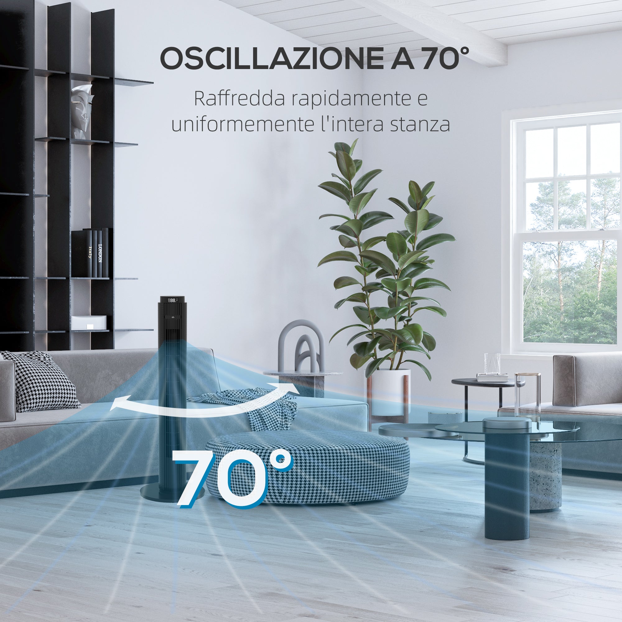 45W Tower Fan with 4 Modes and 3 Speeds with 12h Timer, in ABS, Ø31.5x96 cm, Black - Borgè