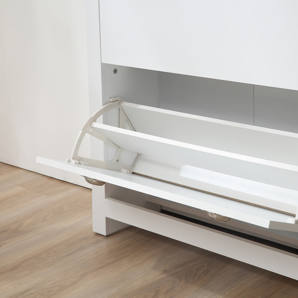 Slim Shoe Rack 2 Flap Drawers and Adjustable Shelf for 12 Pairs of Shoes, 79x23x90.5 cm, White
