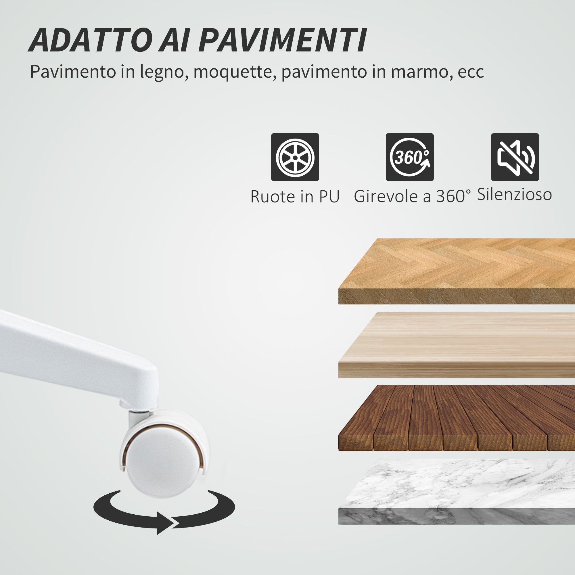 Ergonomic Office Chair with Curved Backrest, Adjustable PU Leather and Steel, 58x53x97-107 cm, White