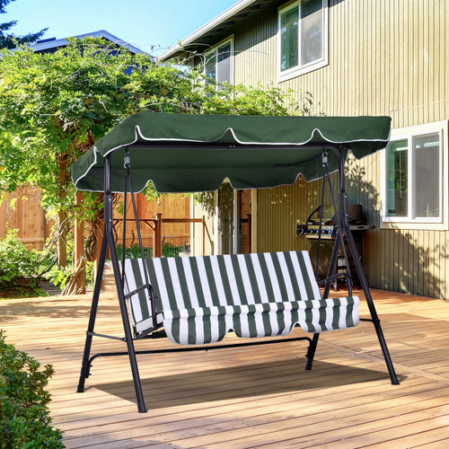 3-Seater Garden Swing with Tilting Roof and Cushions, 172x110x153 cm, Green