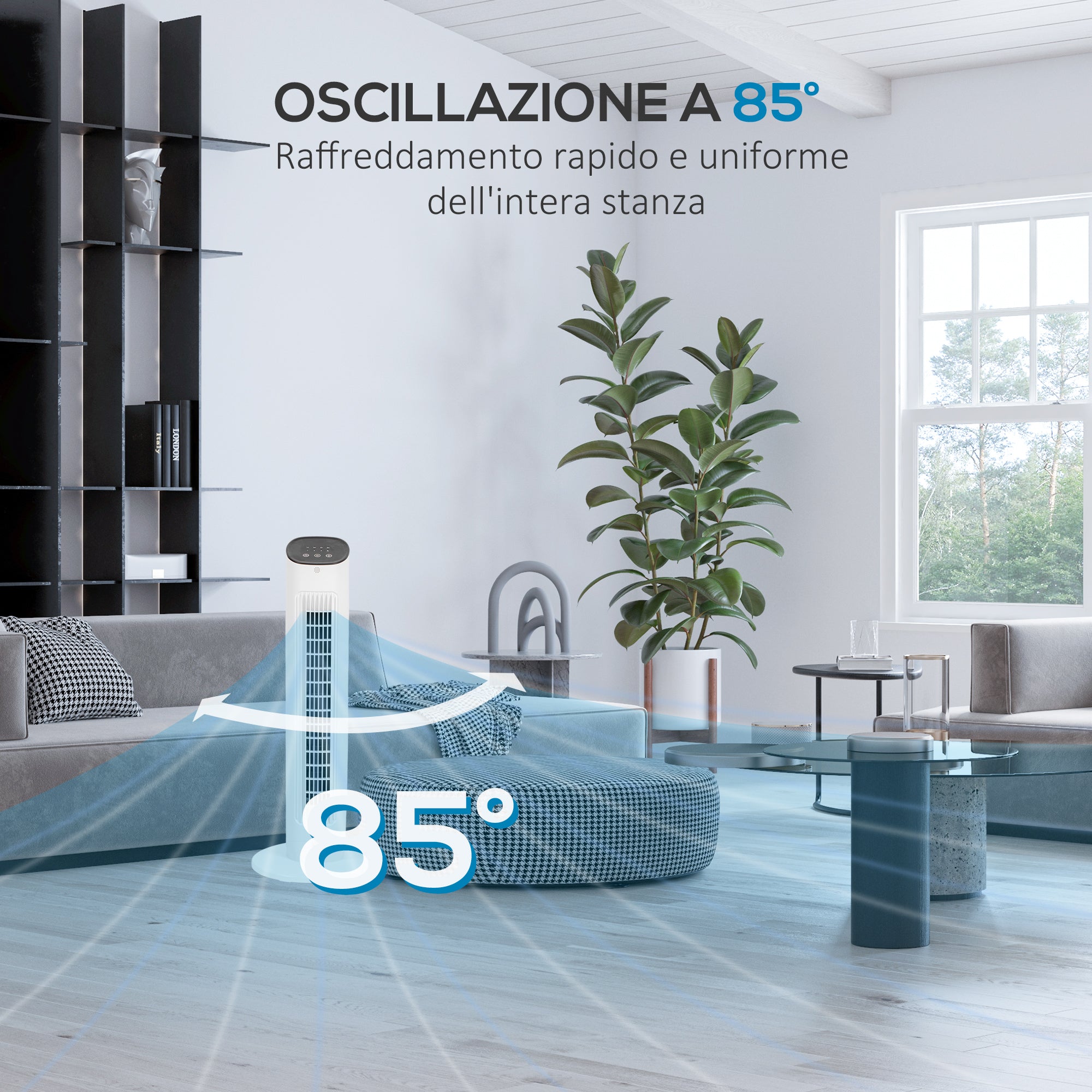 HOMCOM Column Fan with Remote Control and 3 Speeds, 15 Hour Timer, Oscillation and Night Mode, White - Borgè