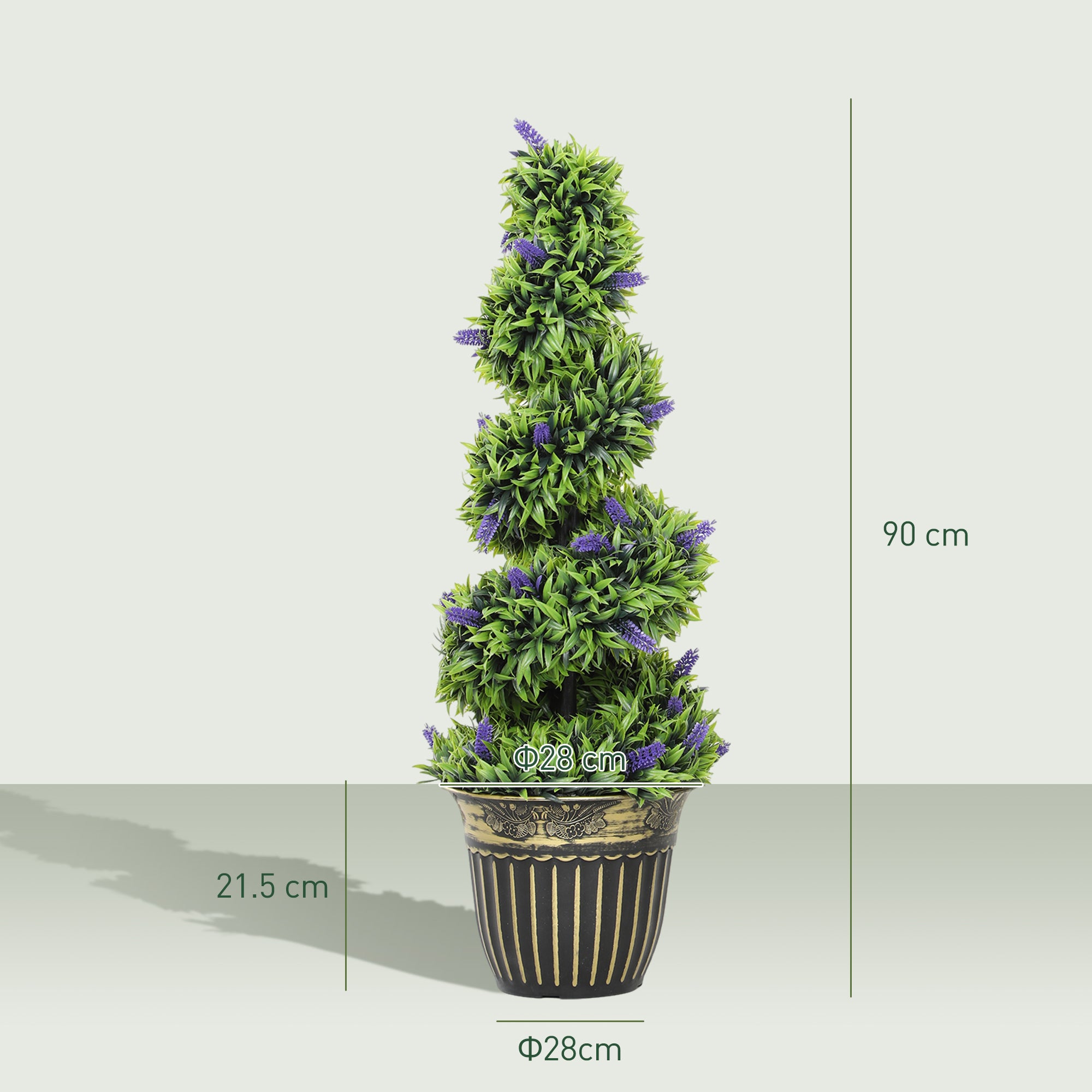 Set of 2 Artificial PE Spiral Plants, 90cm, with Pot Included, Green and Blue