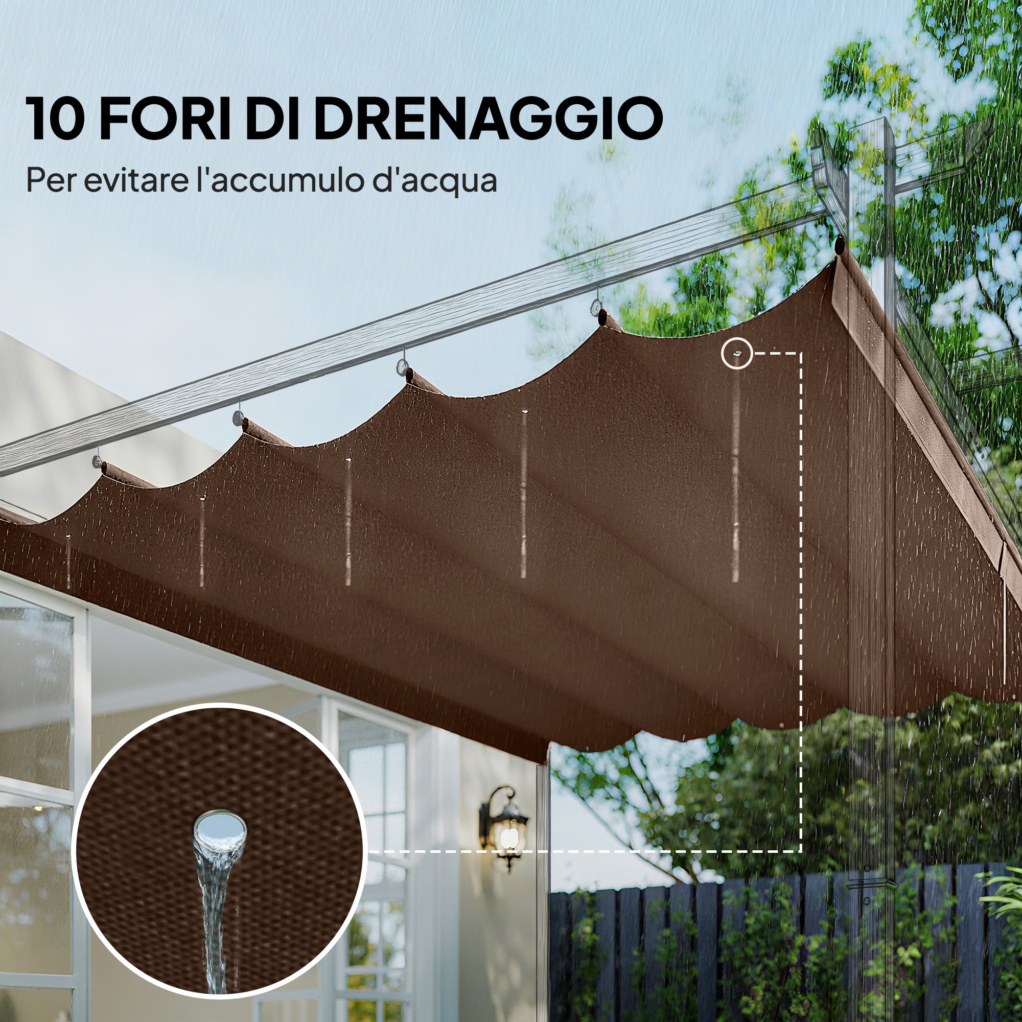 Outsunny Gazebo Pergola Roof with 10 Drainage Holes in Polyester, 250x255cm, for 3x3m Pergola, Coffee