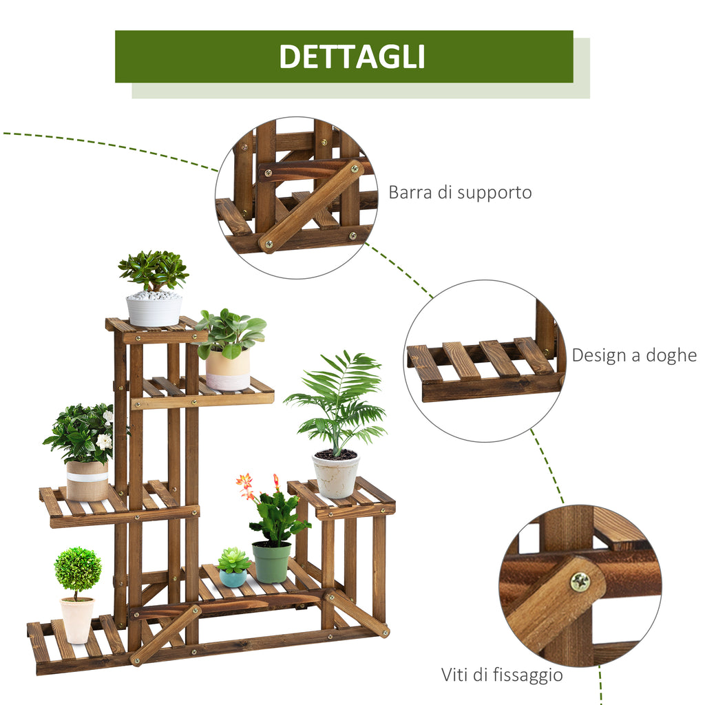 6-Tier Asymmetrical Wooden Plant Stand for Garden and Home, 98x28x96.5cm