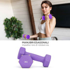 SPORTNOW Set of 6 Dumbbell Weights (2x1 kg, 2x2 kg, 2x3 kg) of 12 kg with Stand/Kettlebell, in Metal and PP Pink, Blue and Purple