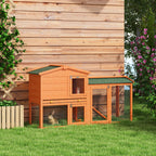 PawHut 2-Storey Outdoor Hutch in Fir Wood and Metal Wire, 150x45x85 cm, Orange - Borgè