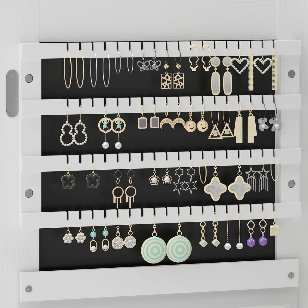 HOMCOM Wall-Mounted and Door-Mounted Jewelry Mirror with Illuminated Interior Mirror and Lock, 37x10x120 cm