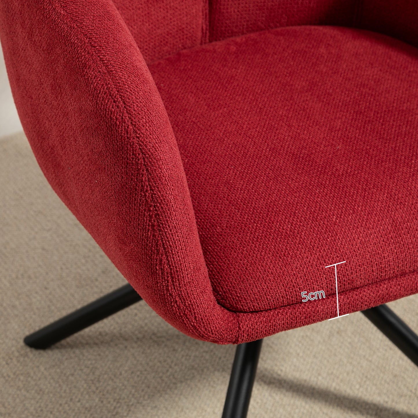 Modern Swivel Armchair with Padded Seat in Bouclé Fabric for Living Room and Office, Wine Red