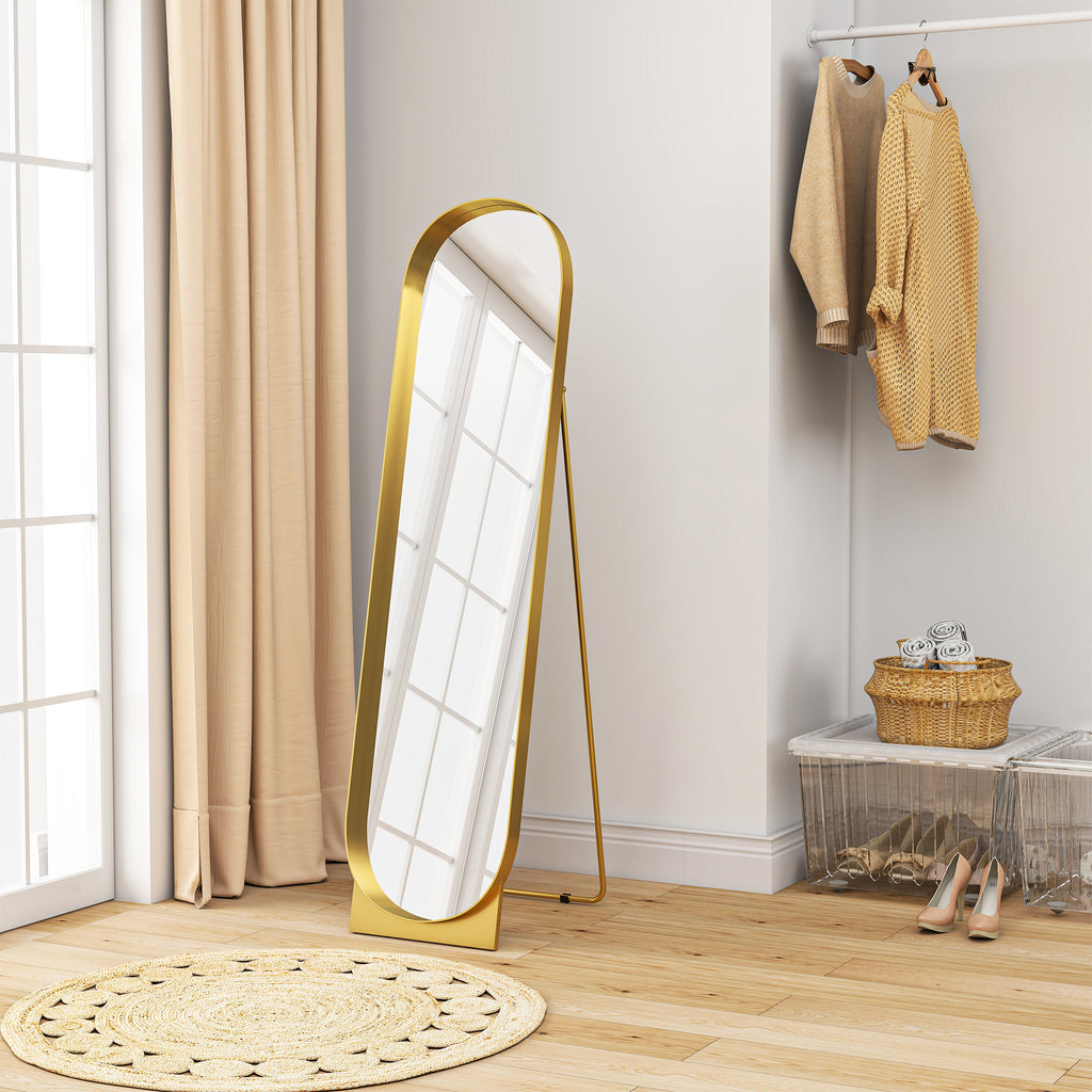 Modern Freestanding or Wall-Mounted Metal Frame Mirror, 40x150cm, Gold
