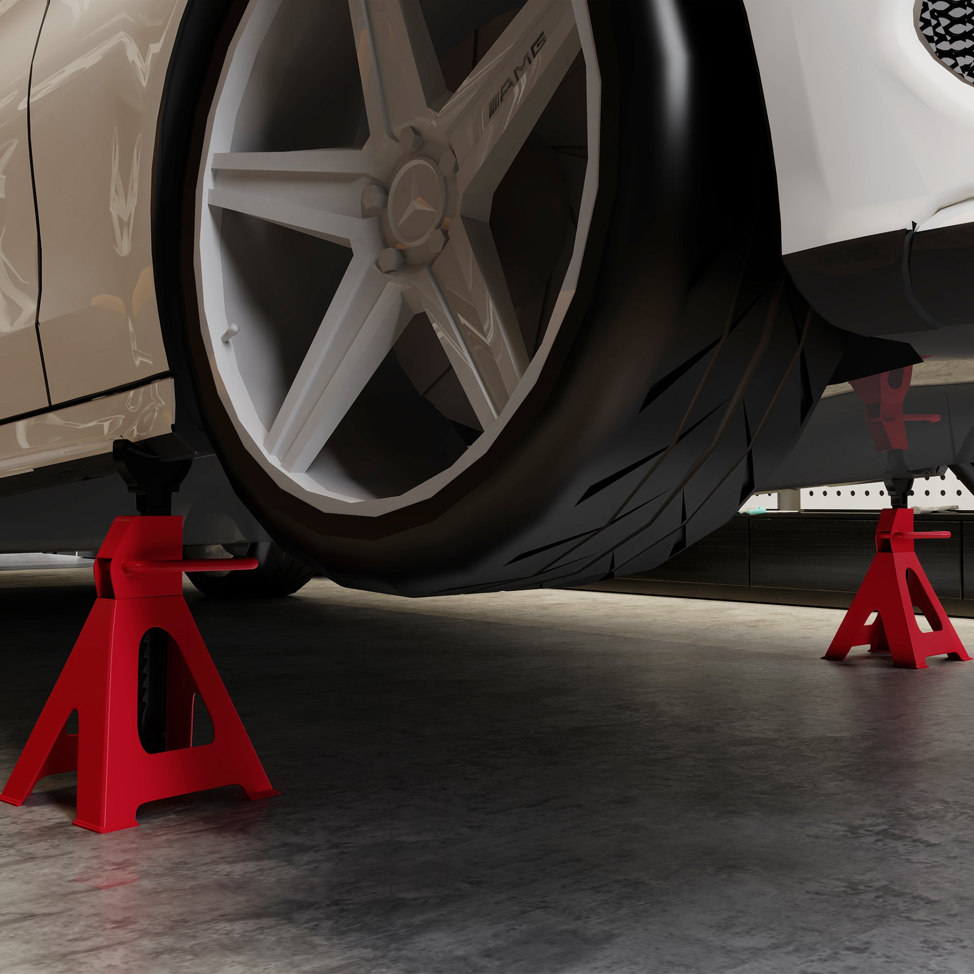Set of 2 6 Ton Car Stands Adjustable from 38.5-60 cm, Carbon Steel and Cast Iron, Red