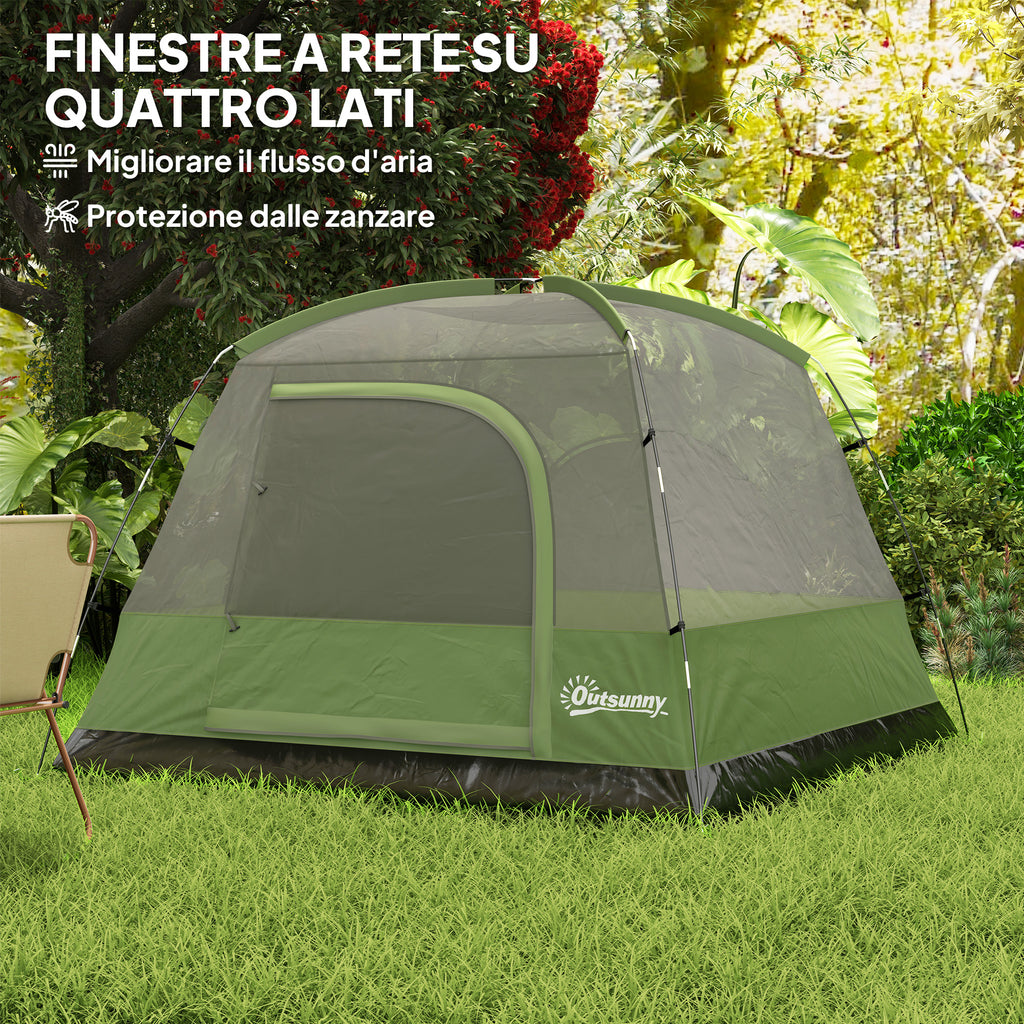 Waterproof 3-Person Camping Tent with Pocket, Lantern Hook and Bag, 2x2x1.35m, Green