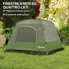 Waterproof 3-Person Camping Tent with Pocket, Lantern Hook and Bag, 2x2x1.35m, Green