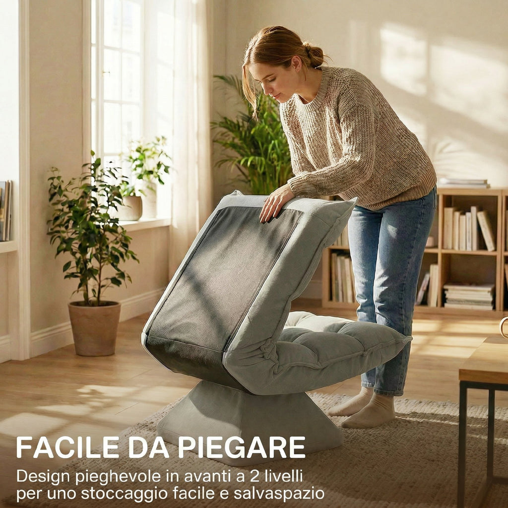 360° Swivel Relaxing Chair with 5-Position Adjustable Backrest in Velvet Effect Fabric, Light Grey