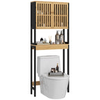 HOMCOM Cabinet Above Toilet with Cabinet 2 Slatted Doors and Open Shelf, 60x21.5x172cm, Wood Color - Borgè