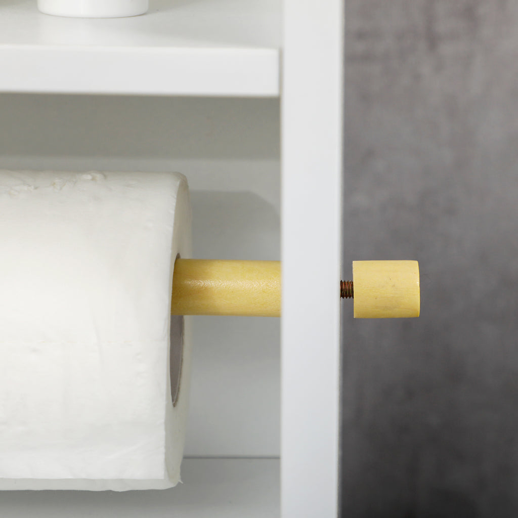 Bathroom Column with 3 Open Shelves and Adjustable 2-Tier Cabinet, Wooden, 23x18x100 cm, White