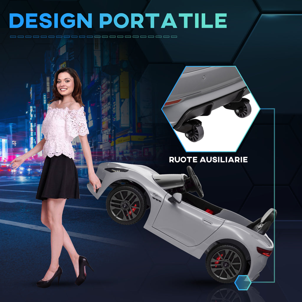 12V Maserati Gran Turismo Folgore Children's Car with Remote Control, Age 3-5 Years, Grey