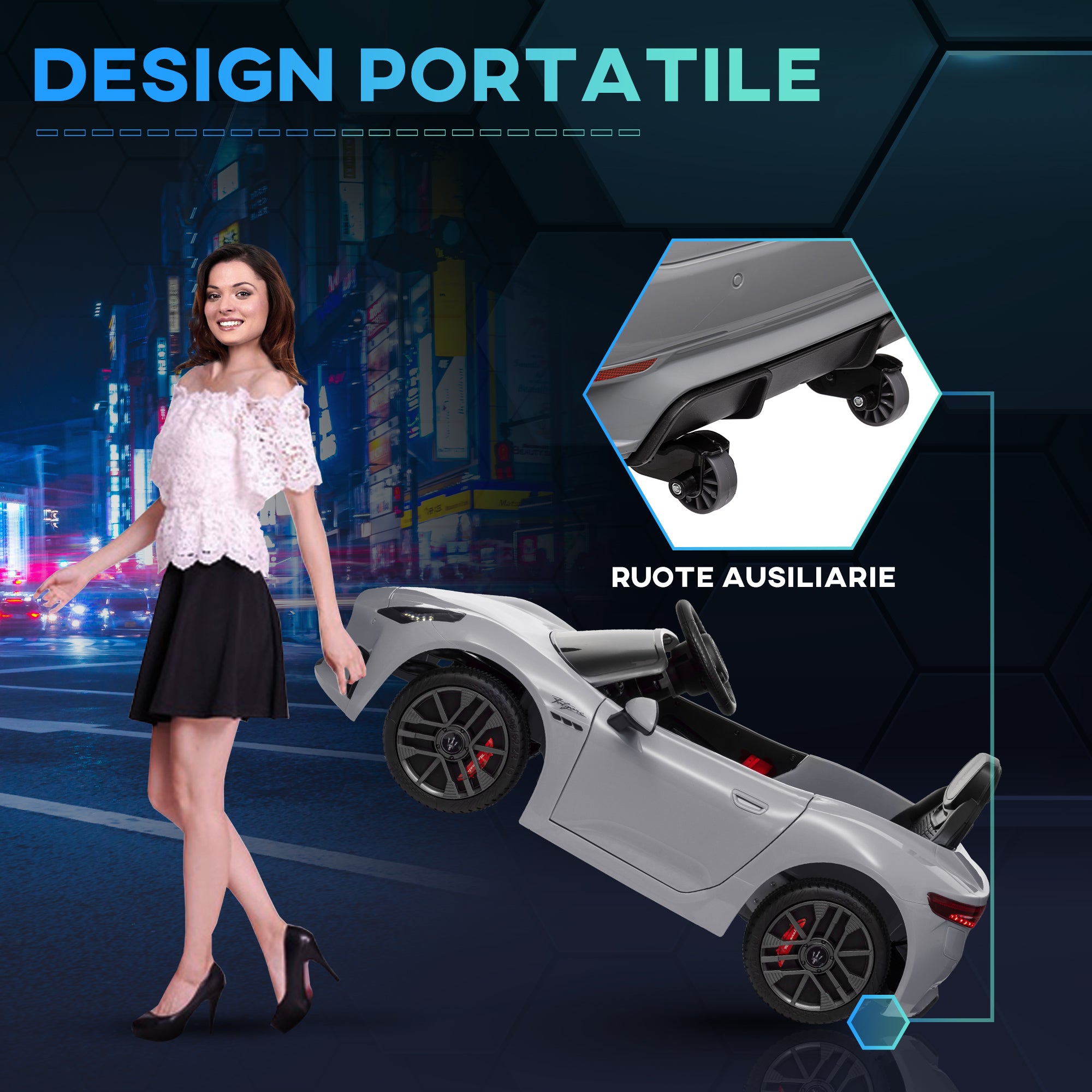 12V Maserati Gran Turismo Folgore Children's Car with Remote Control, Age 3-5 Years, Grey