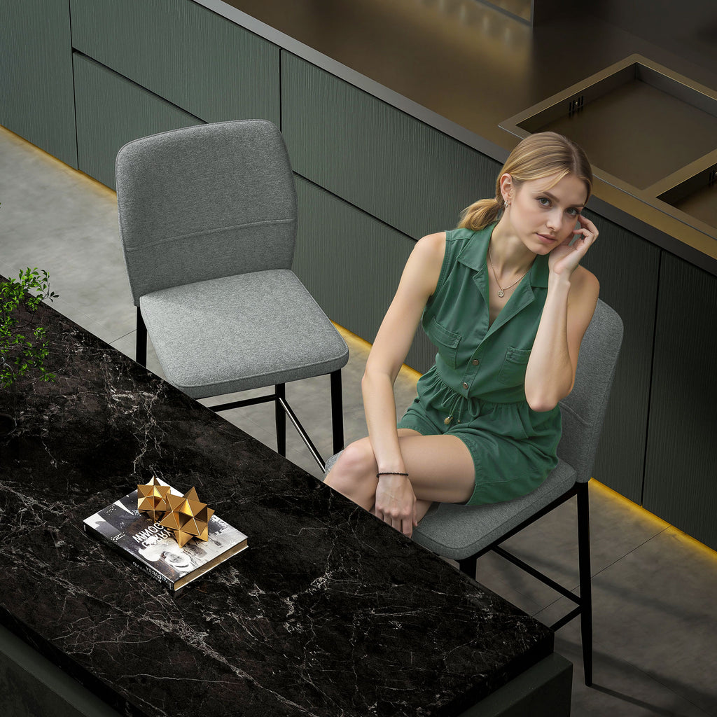 Set of 2 Modern Velvet Bar Stools with Footrest and Backrest, 41x52x97 cm, Grey