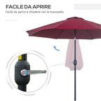 Round and Adjustable Umbrella with Crank, in Polyester, Metal and Fiberglass, Ø265x240 cm, Red and Black