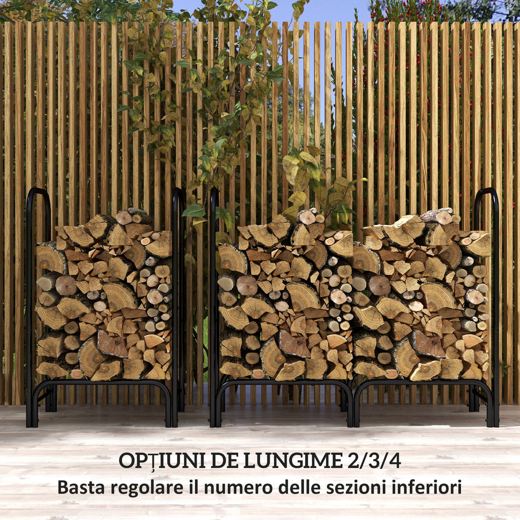 Indoor and Outdoor Metal Log Holder with Firewood Holder and Cover, 120x36x99 cm, Black