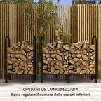 Indoor and Outdoor Metal Log Holder with Firewood Holder and Cover, 120x36x99 cm, Black