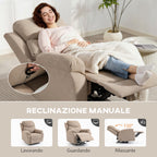Manual Fabric Recliner Chair with Thick Cushion, Padded Armrests and Footrest, Beige