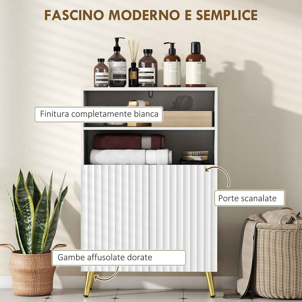 HOMCOM Modern Bathroom Cabinet with 2 Open Shelves and Soft-Close Doors, 60x31.8x93 cm, White