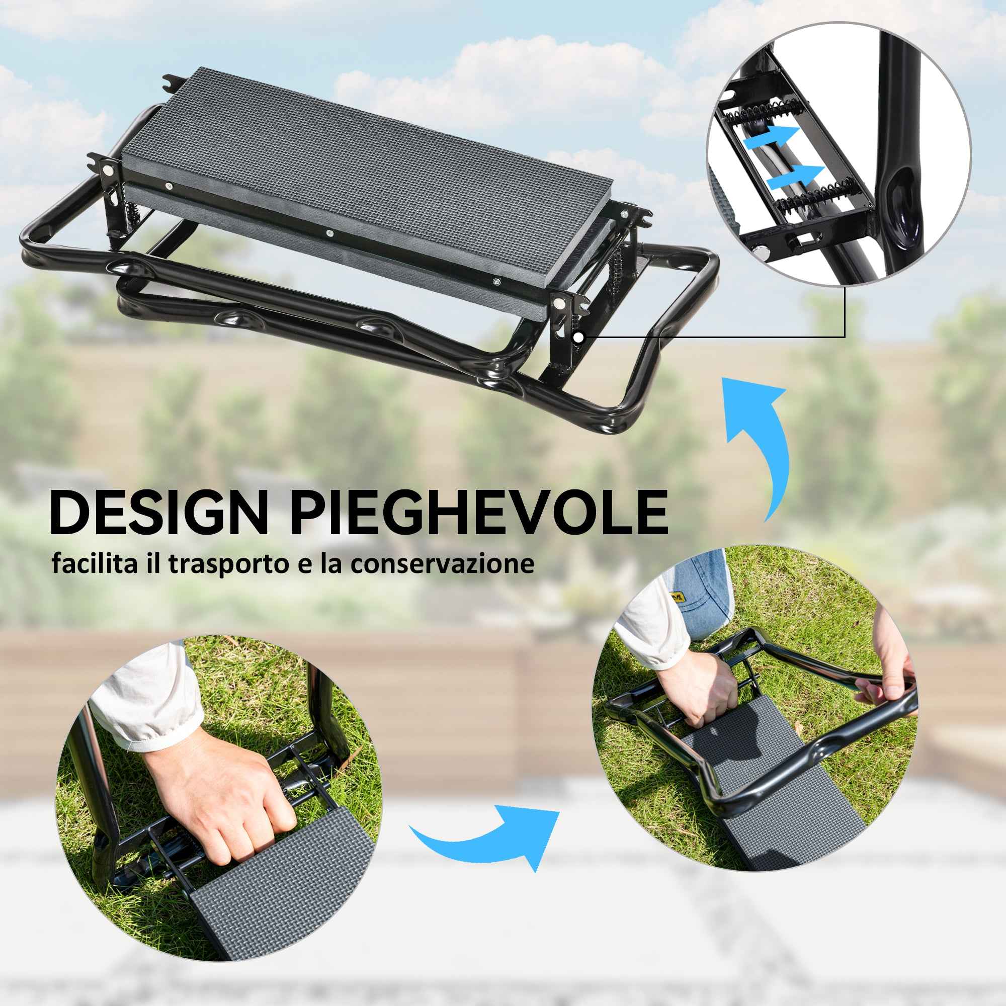 Outsunny 2-in-1 Steel Kneeling Chair with Storage Bag and EVA Cushion, 58x28x49 cm, Grey and Black