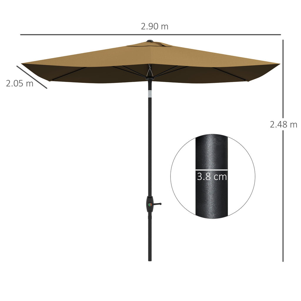 Outsunny 3x2m Rectangular Garden Umbrella with Crank Opening and Tilting, Coffee