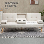 3 Seater Reclining Sofa Bed with Linen Effect Upholstery and Drop-Leaf Table, Beige