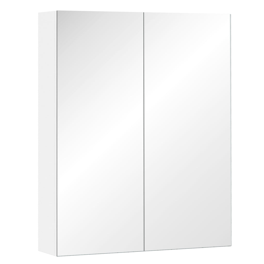 Bathroom Cabinet with 2 Doors and Mirror in White MDF 60 x 75 x 15cm