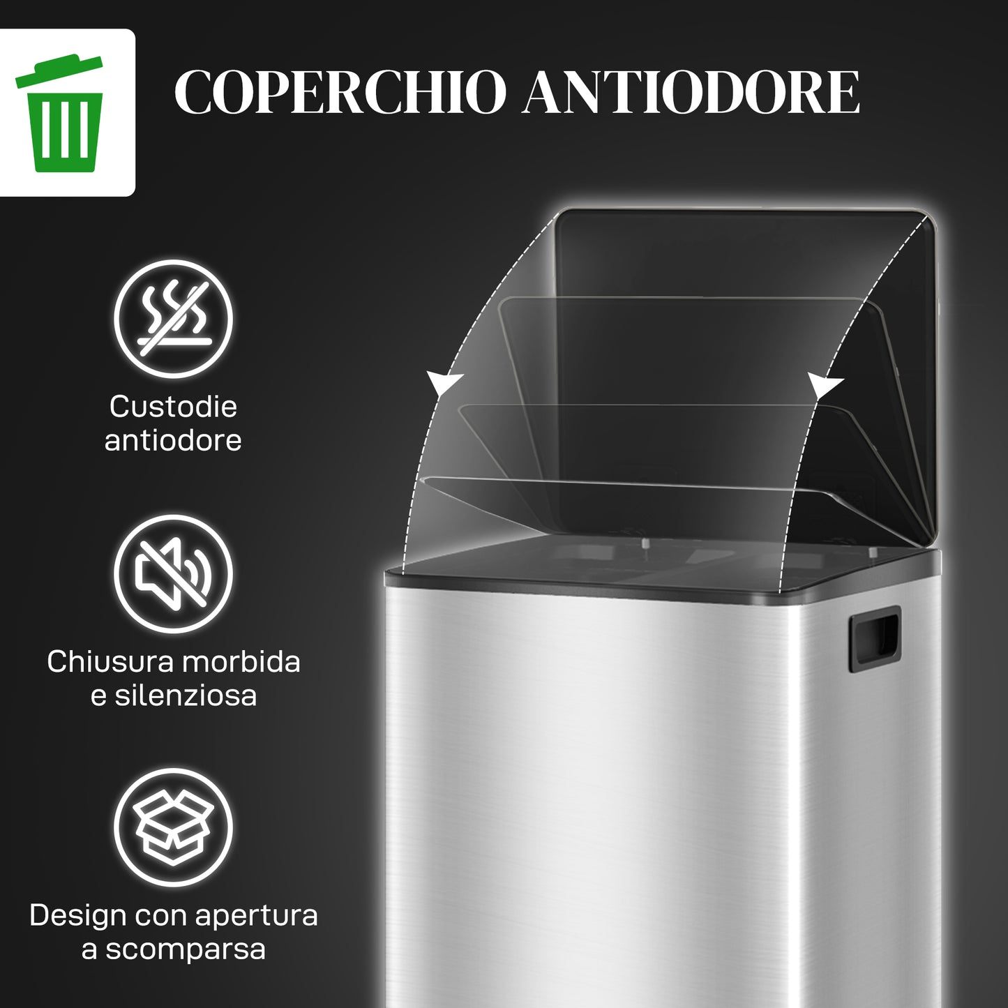 30L 2-Section Pedal Waste Bin with Silent Lid, in Stainless Steel and PP, 47.7x37.5x66.8 cm