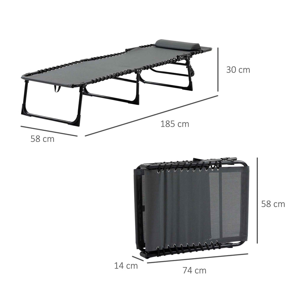 Outsunny Folding Garden Lounger with 5-Position Reclining Backrest and Cushion, 185x58x30cm, Grey
