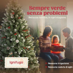 210cm Indoor Christmas Tree with 928 Branches, Pine Cones and Red Berries, Metal Base, Green