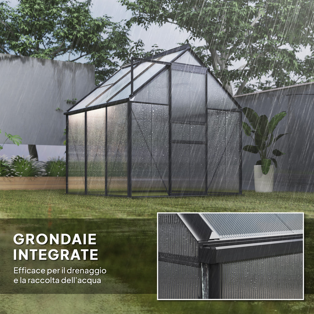 Outsunny 3.6-Inch Polycarbonate and Aluminum Greenhouse with Hinged Door and Roof Window, Gray