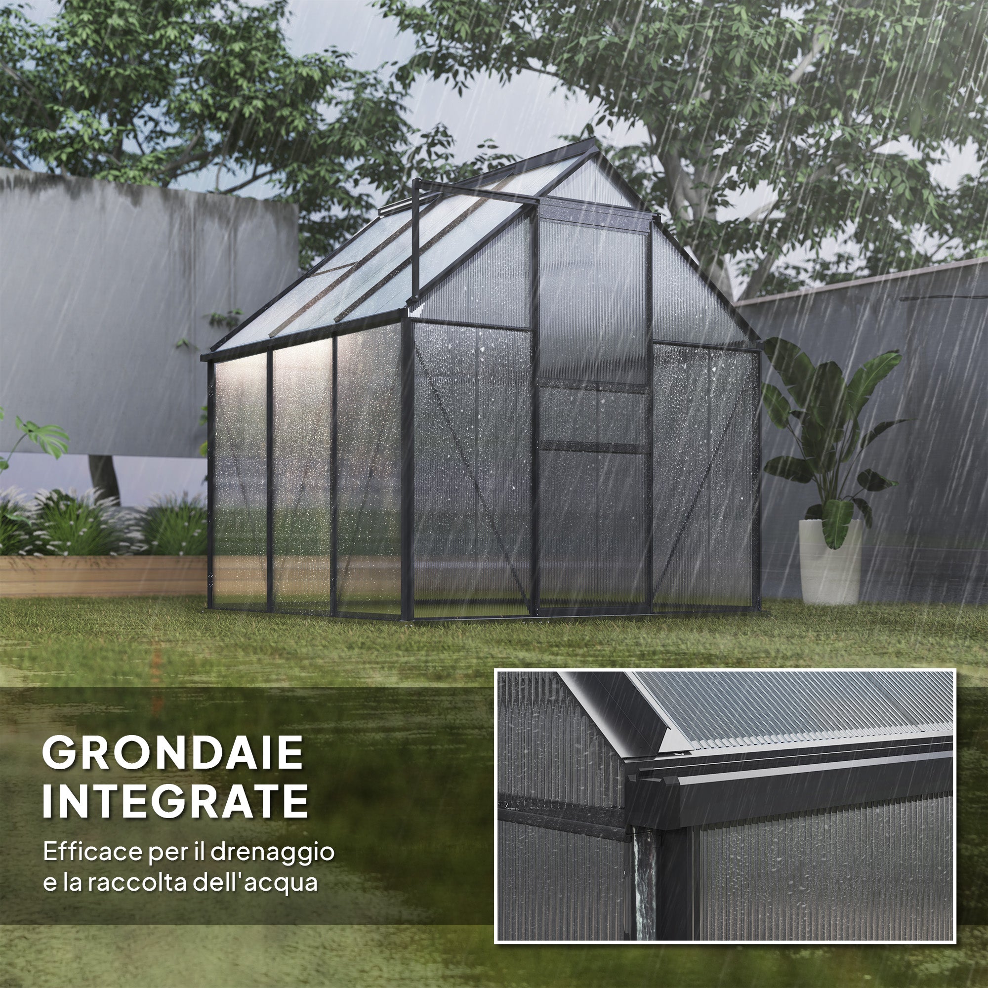 Outsunny 3.6-Inch Polycarbonate and Aluminum Greenhouse with Hinged Door and Roof Window, Gray