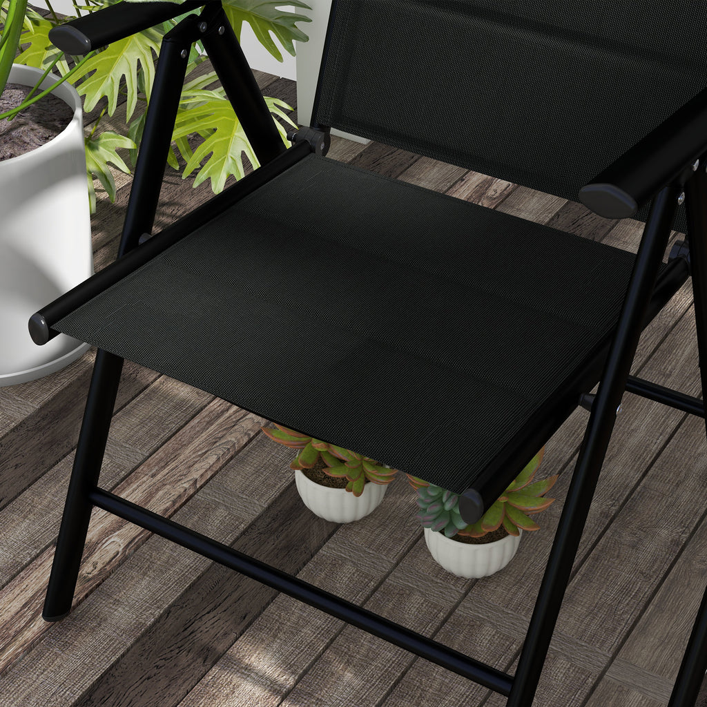 Outsunny set 2 folding chairs with reclining backrest and headrest, aluminum and polyester, 54x67x108 cm, black - Borgè