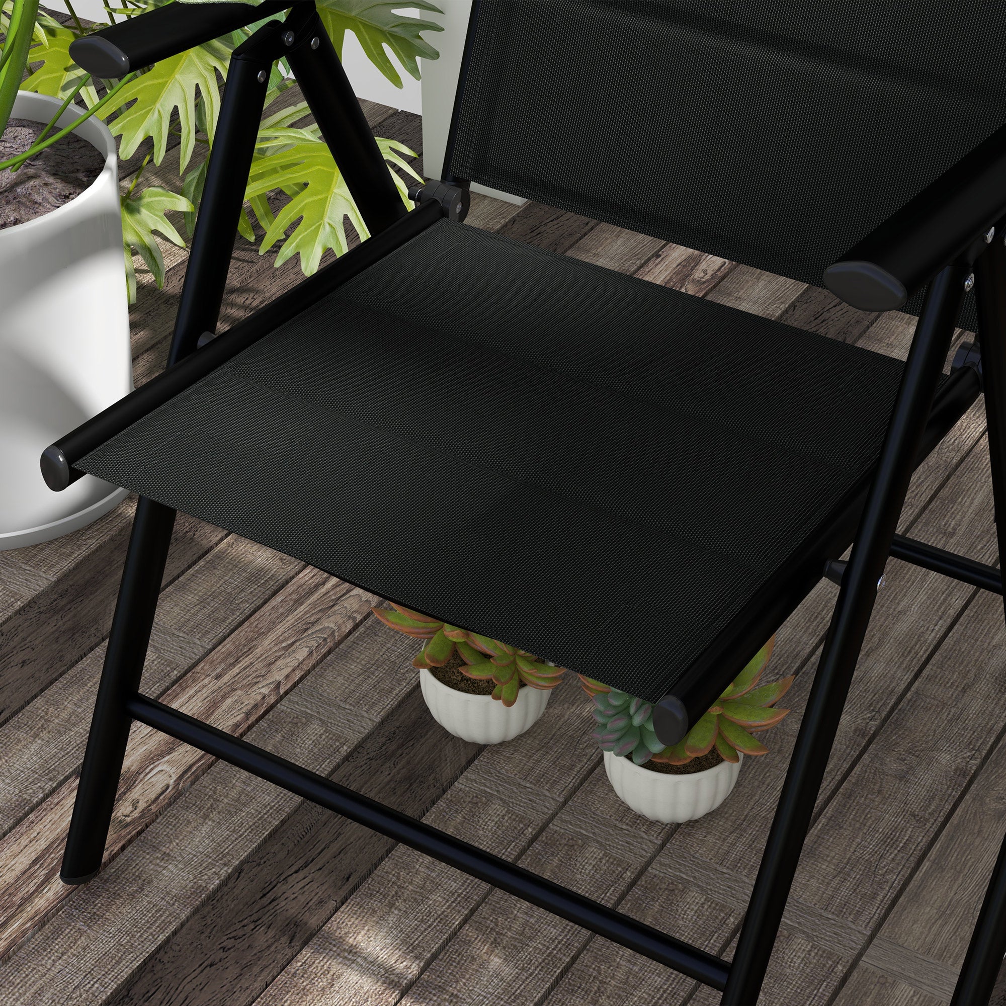Outsunny set 2 folding chairs with reclining backrest and headrest, aluminum and polyester, 54x67x108 cm, black - Borgè