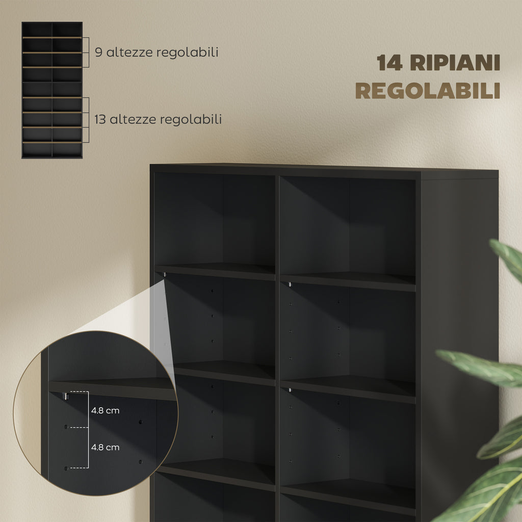 CD Rack with 14 Adjustable Shelves, 640 CDs/360 DVDs Capacity, 78.5x24x175 cm, Black