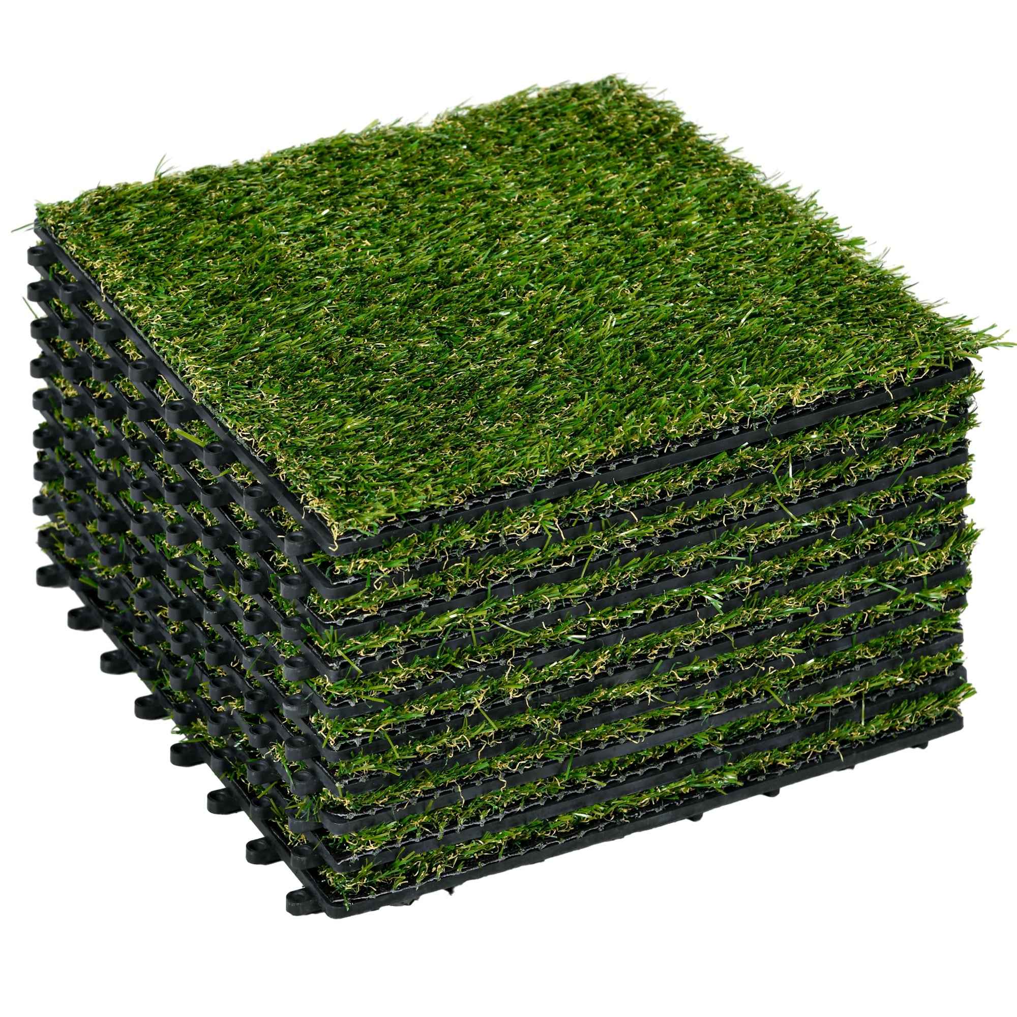 Outsunny Artificial Grass, Realistic Synthetic Lawn, 30x30cm, Dark Green