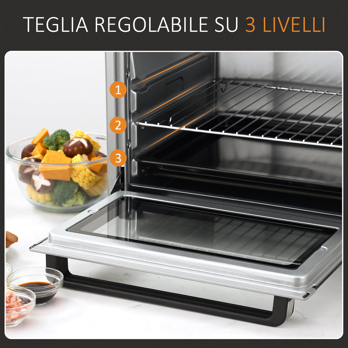 HOMCOM 32L Electric Oven with Temperature and Timer Control, 3 Cooking Modes and Accessories, Silver