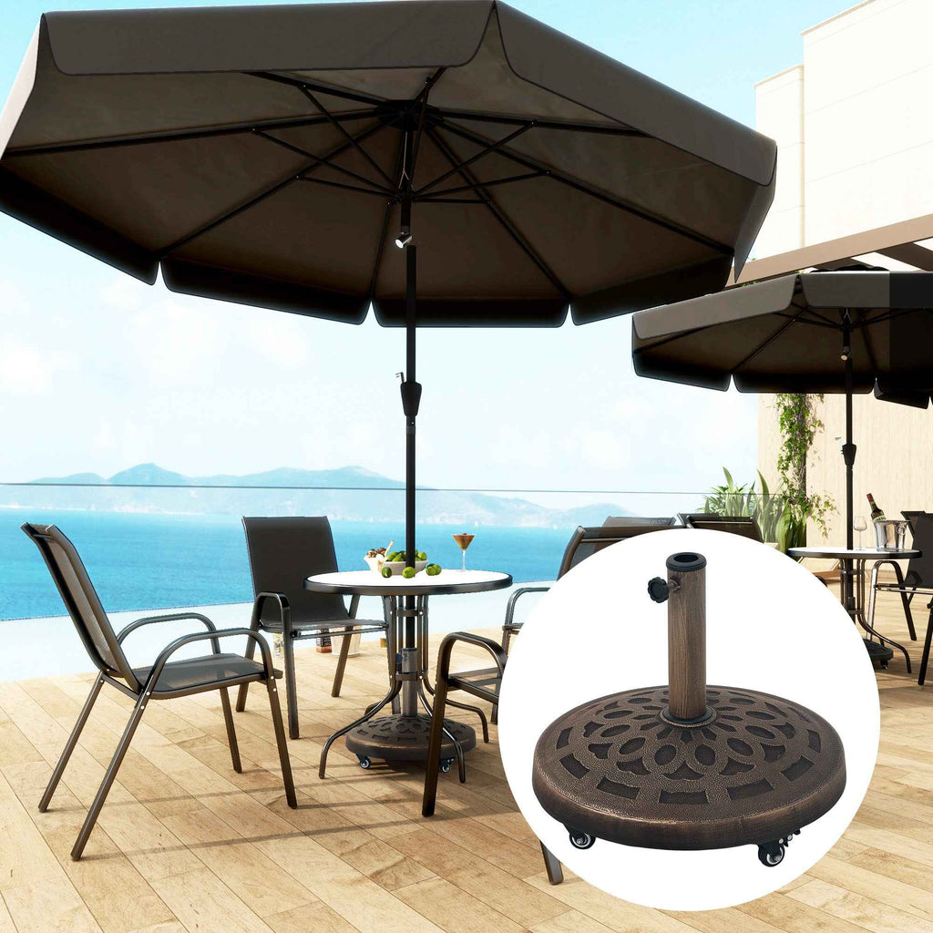 Outsunny 21kg Round Resin Umbrella Base with Wheels and Brakes, Bronze