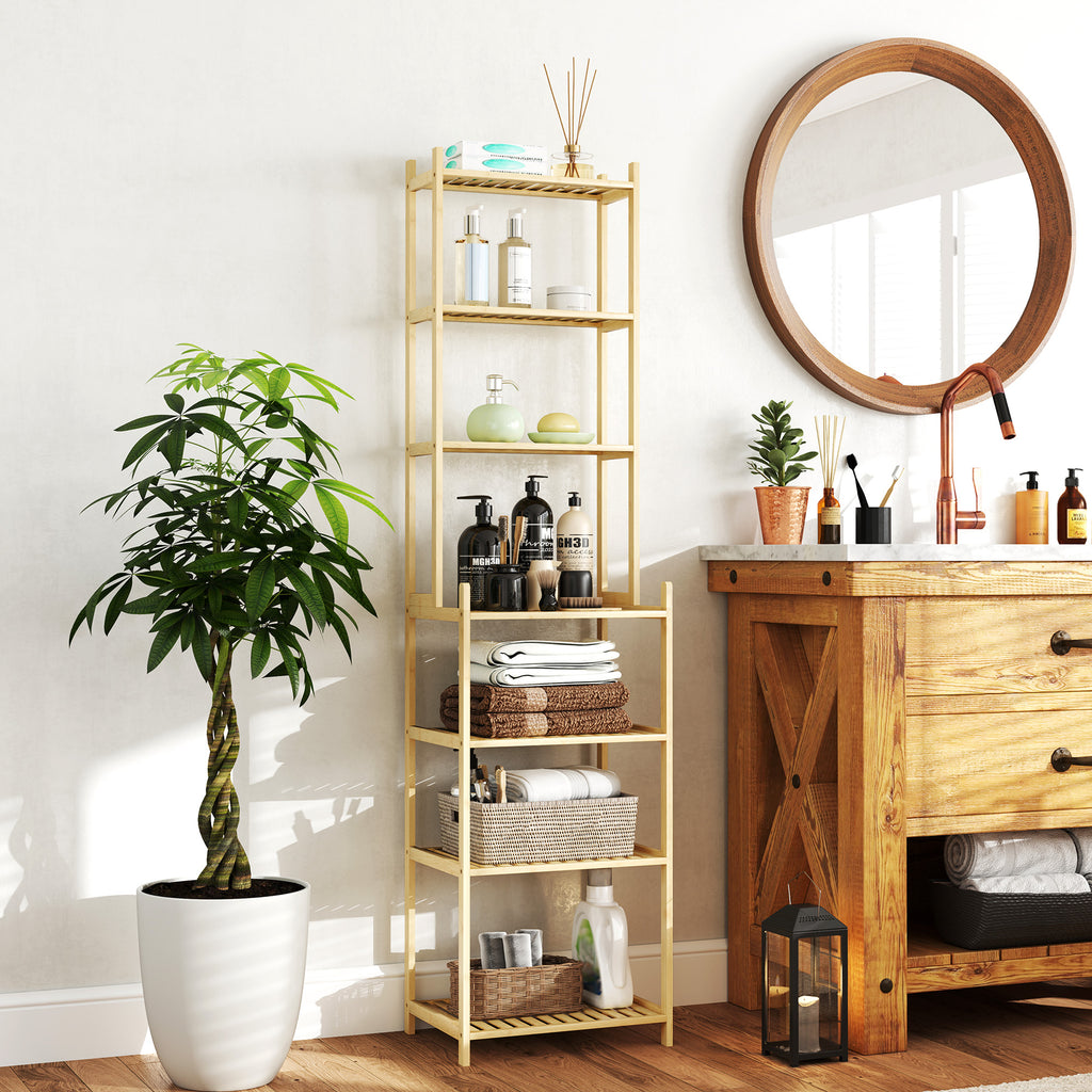 7-Tier Bathroom Shelf Unit Bamboo Storage Unit, 44x33x180 cm, Wood Color