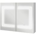 kleankin Bathroom Mirror Cabinet with LED Light, 80 x 65cm Bathroom Cabinet with Mirror, Soft Close Door, 3-Color Dimmable, Adjustable Shelves, Gloss White