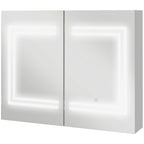 kleankin Bathroom Mirror Cabinet with LED Light, 80 x 65cm Bathroom Cabinet with Mirror, Soft Close Door, 3-Color Dimmable, Adjustable Shelves, Gloss White